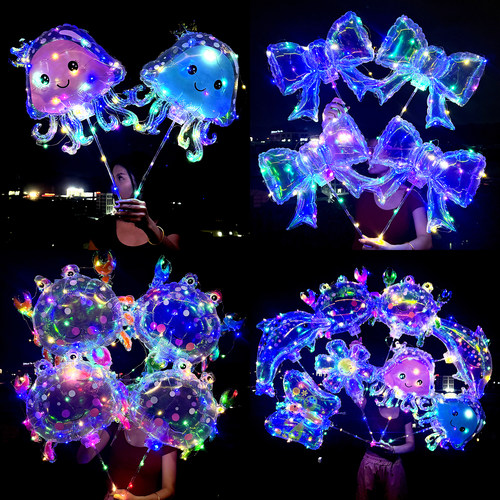 夜市摆摊海豚蝴蝶夹片气球手持杆发光卡通造型儿童幼儿园活动装饰