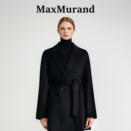 MaxMurand /意大利M家 小山羊绒大衣双面短款黑色干练职场高级感