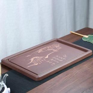 全手工茶台大小长方形茶海家用简约功夫茶具 宜兴紫砂茶盘排水式