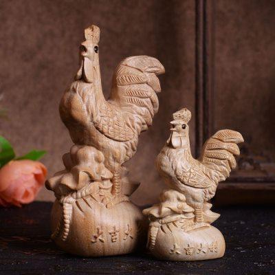 康聚如桃木鸡摆件十二生肖鸡元宝鸡客厅玄关卧室居家装饰工艺礼品