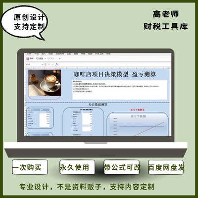 咖啡店投资利润盈亏测算预算开店成本回收期保本点盈亏动态excel