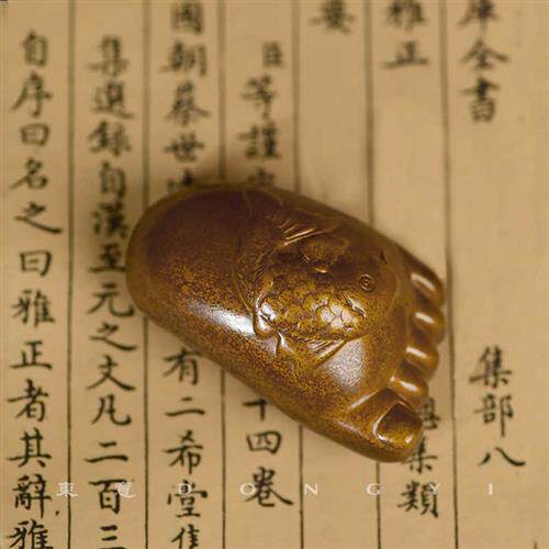 东意文房 复古黄铜佛脚镇纸小摆件书法知足常乐锦鲤创意镇尺压纸