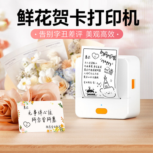 德佟P1S鲜花店贺卡打印机小卡片生日祝福语logo二维码花艺绿植养护蓝牙便携小型标签打印机花店专用标签机