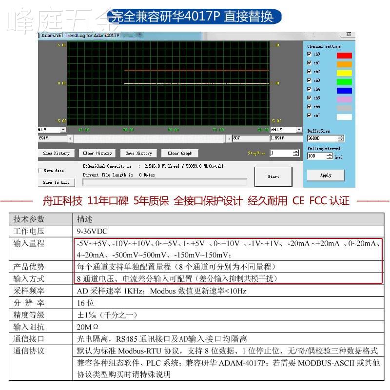 模拟量采集模块modbus4-20mA转rs4858路ai输入0-10v隔离daqm4202