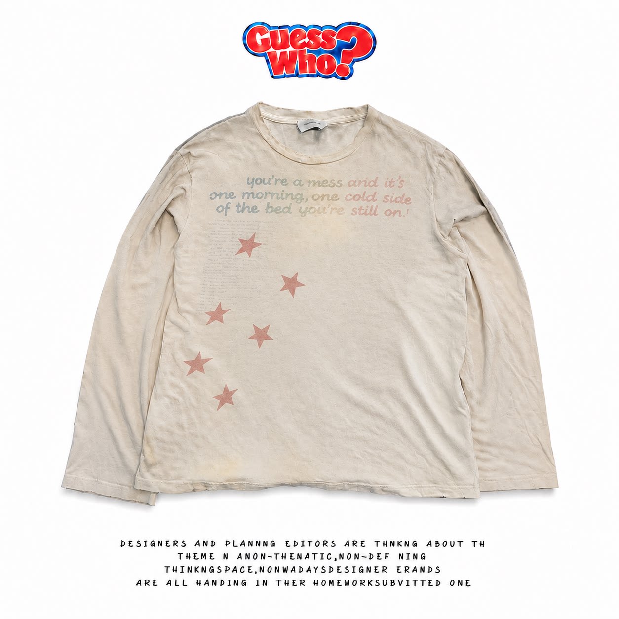 All Nature vintage复古做旧星星印花长袖T恤男女通用宽松脏脏T