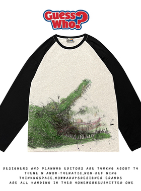 萬物All Nature 动物系列狂野鳄鱼手绘插画街头vtg插肩长袖t恤tee