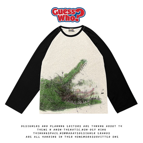 萬物All Nature 动物系列狂野鳄鱼手绘插画街头vtg插肩长袖t恤tee