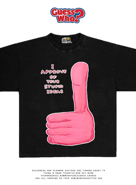 萬物All Nature 新款americanism粉色大拇指印花休闲硬挺短袖T恤