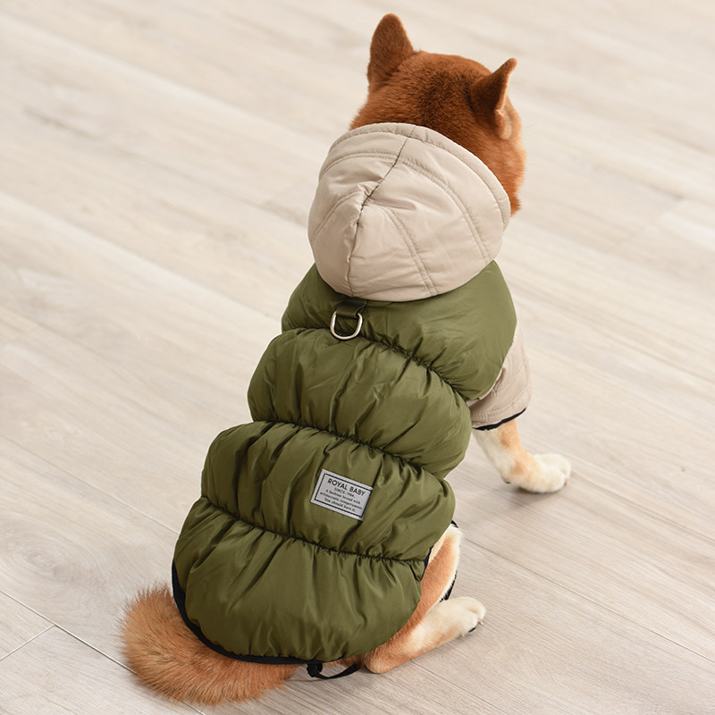 狗衣服冬季保暖加厚防风防寒连帽拼色两脚衣中型犬柴犬柯基棉背心