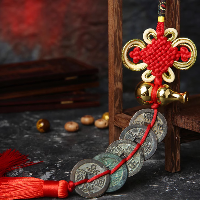 铜葫芦五帝钱中国吉祥结挂件