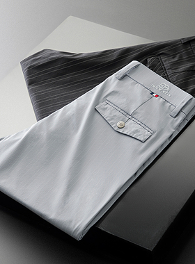 男裤夏季薄款黑色条纹裤子男韩版修B身长裤2022年新款商务休闲西