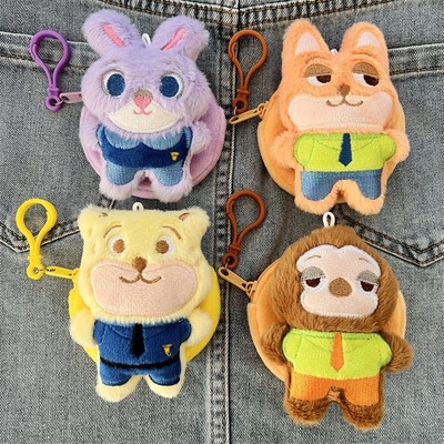 可爱疯狂动物城毛绒零钱包便携式圆形耳机包带钥匙扣收纳迷你小包