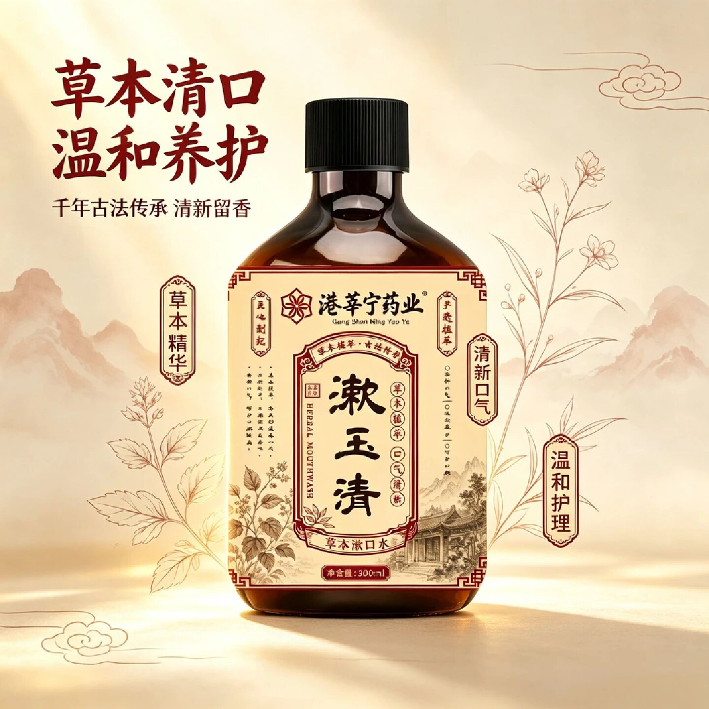 港莘宁药业漱玉清草本漱口水温和养护持久清新口气去异味牙渍清理