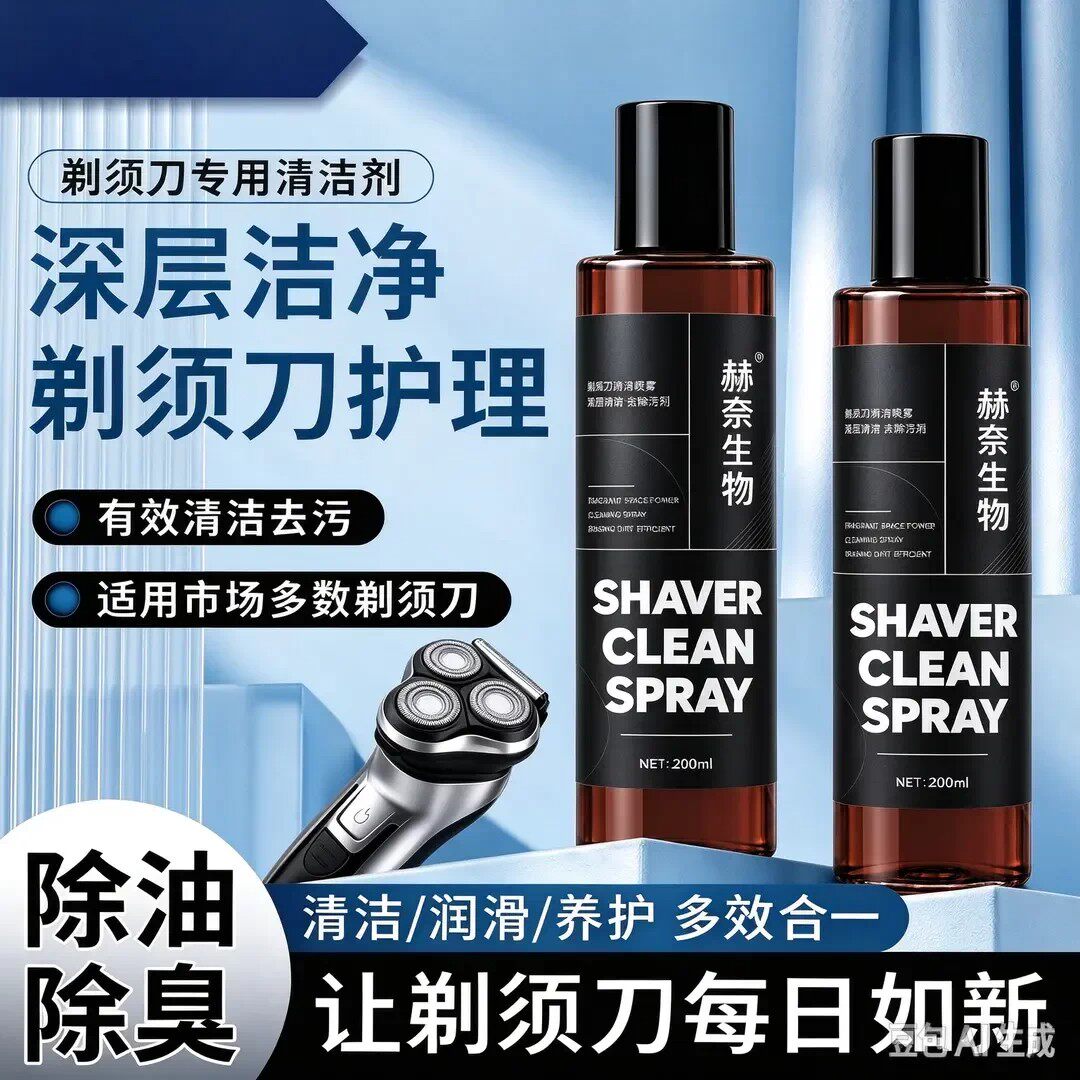 赫奈生物剃须刀专用清洁剂电动刮胡刀头除油除臭润滑养护清洗喷雾