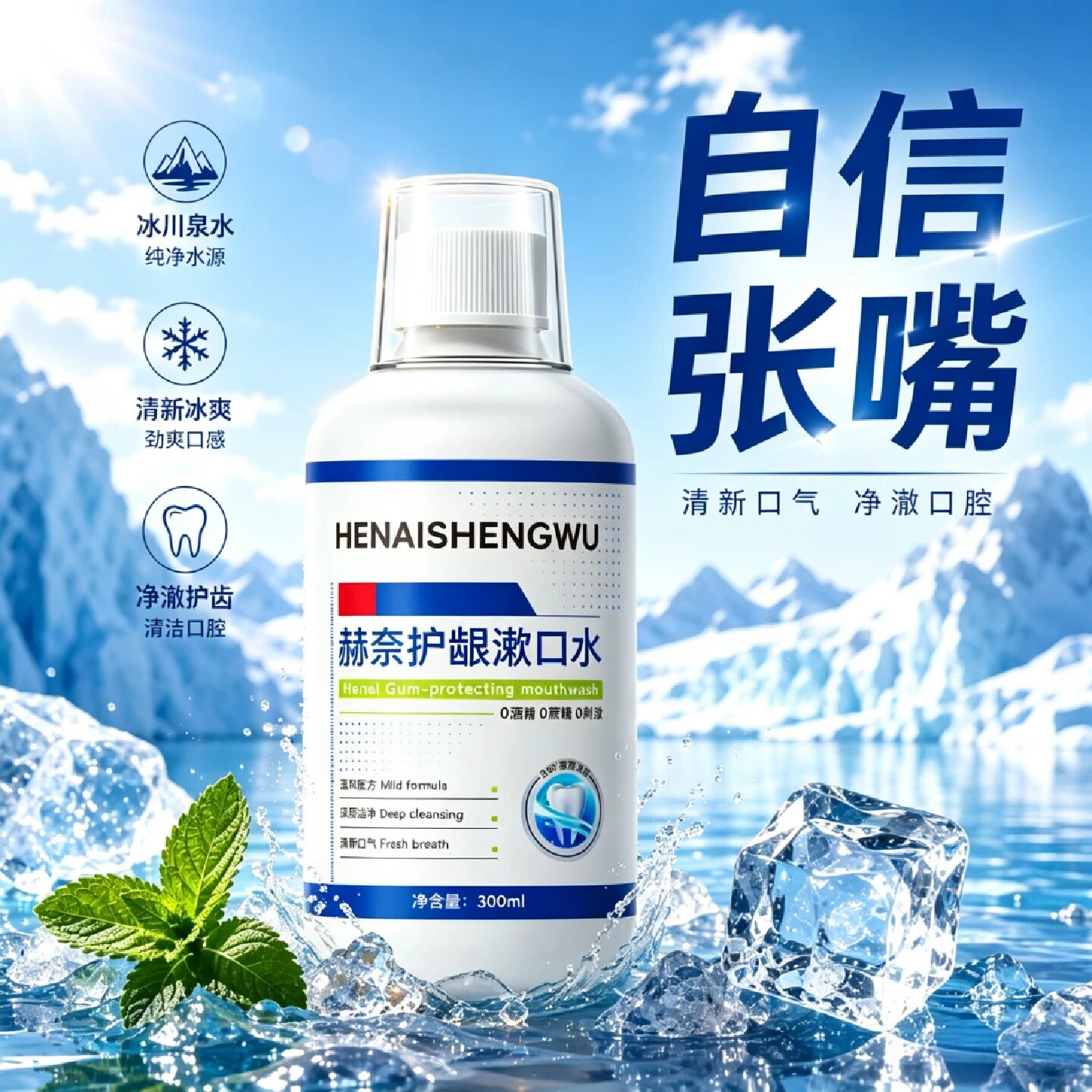 赫奈生物赫奈护龈漱口水牙石牙垢牙黄牙渍口腔异味清新口气漱口液