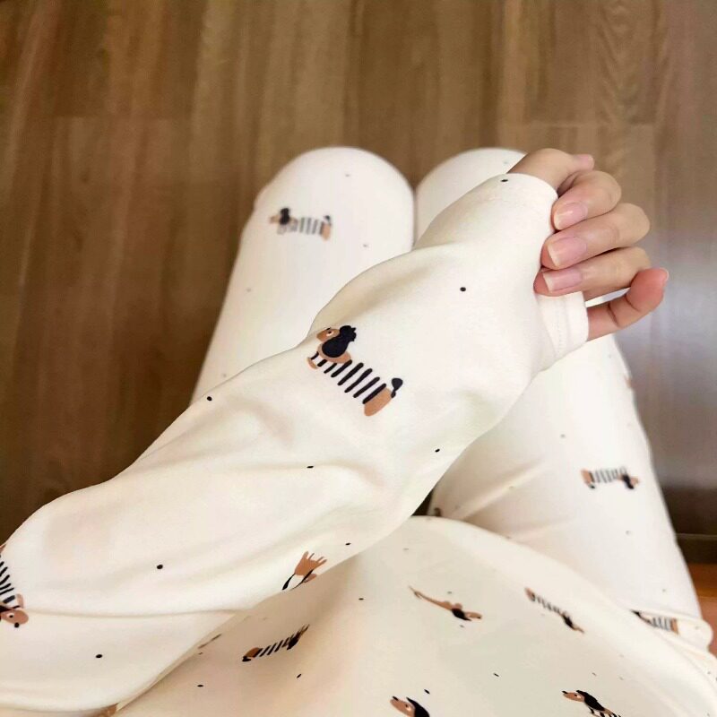 腊肠狗图案德绒保暖内衣女冬加厚