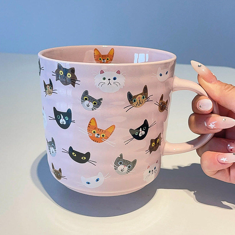 可爱猫咪马克杯陶瓷女生高颜值大容量喝水杯家用办公室牛奶咖啡杯