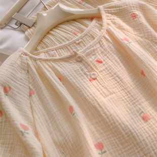 一朵郁金香 短裤 套头睡衣女夏季 短袖 宽松家居服套 纯棉纱布薄款