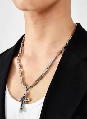 原创设计国潮饰品重工十字架小众拼接嘻哈配饰可调节项链