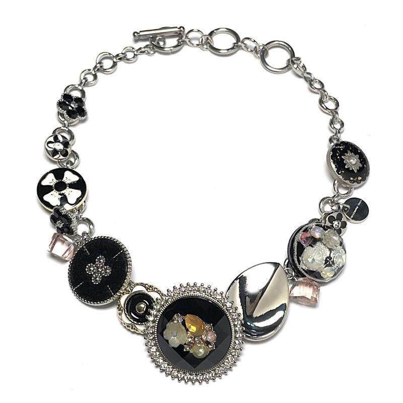 落日珊瑚黑色镶嵌花粉水晶情侣项链小众设计重工饰品锁骨链