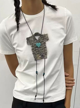 “它有一颗心”手工毛衣挂绳项链 趣味串珠长款吊坠链 搭配利器