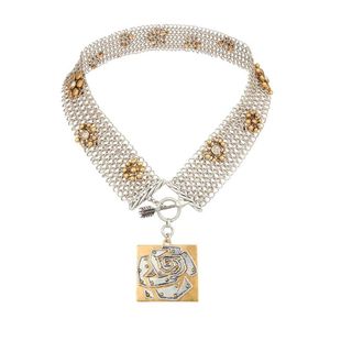 铠甲系列 做旧网花朵钻饰与玫瑰短项链重工设计感吊坠锁骨链饰品