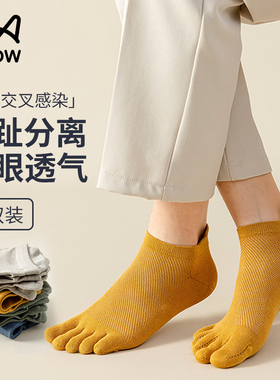 猫人五指袜男士姜黄色短筒袜抑菌防臭分脚趾网眼透气薄款男短棉袜