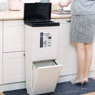 双层厨房垃圾分类垃圾桶电动智能感应式 日式 干湿分离带盖大容量