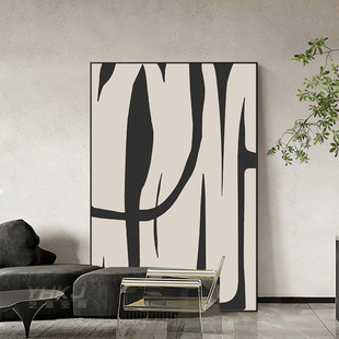 极简沙发背景墙挂画高级感侘寂风落地壁画 黑白抽象玄关装 饰画意式