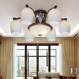 轻奢餐厅卧室后现代玻璃灯罩灯饰 双叶吊灯双叶家具实木客厅新中式