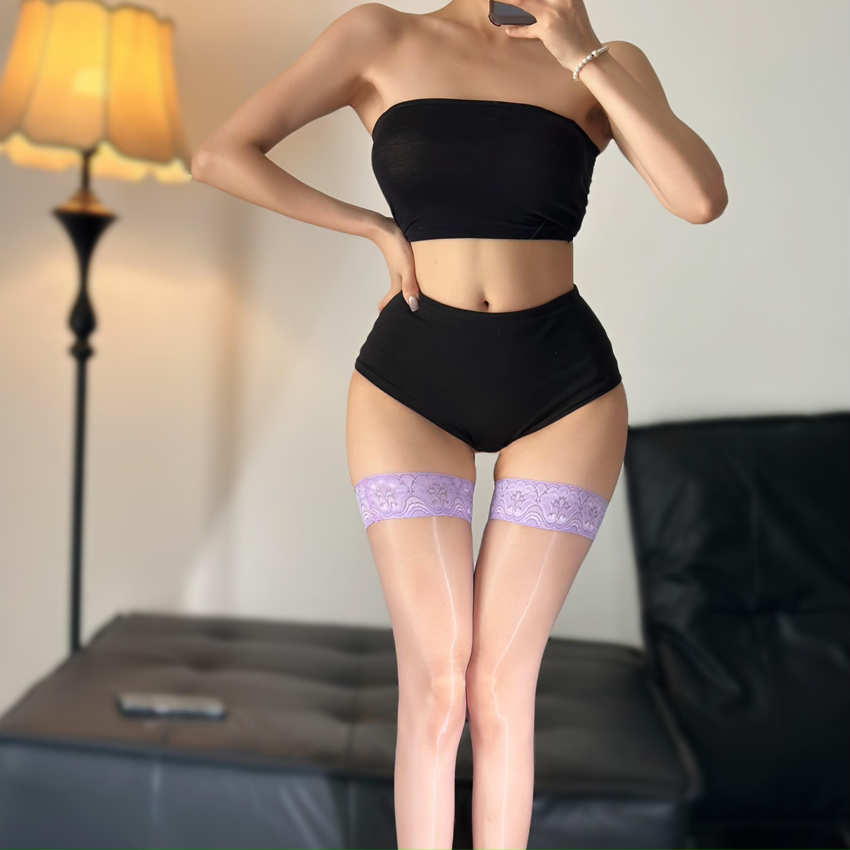 sw49极光简约花边高筒丝袜】超薄款1D硅胶防滑长腿印花蕾丝长筒