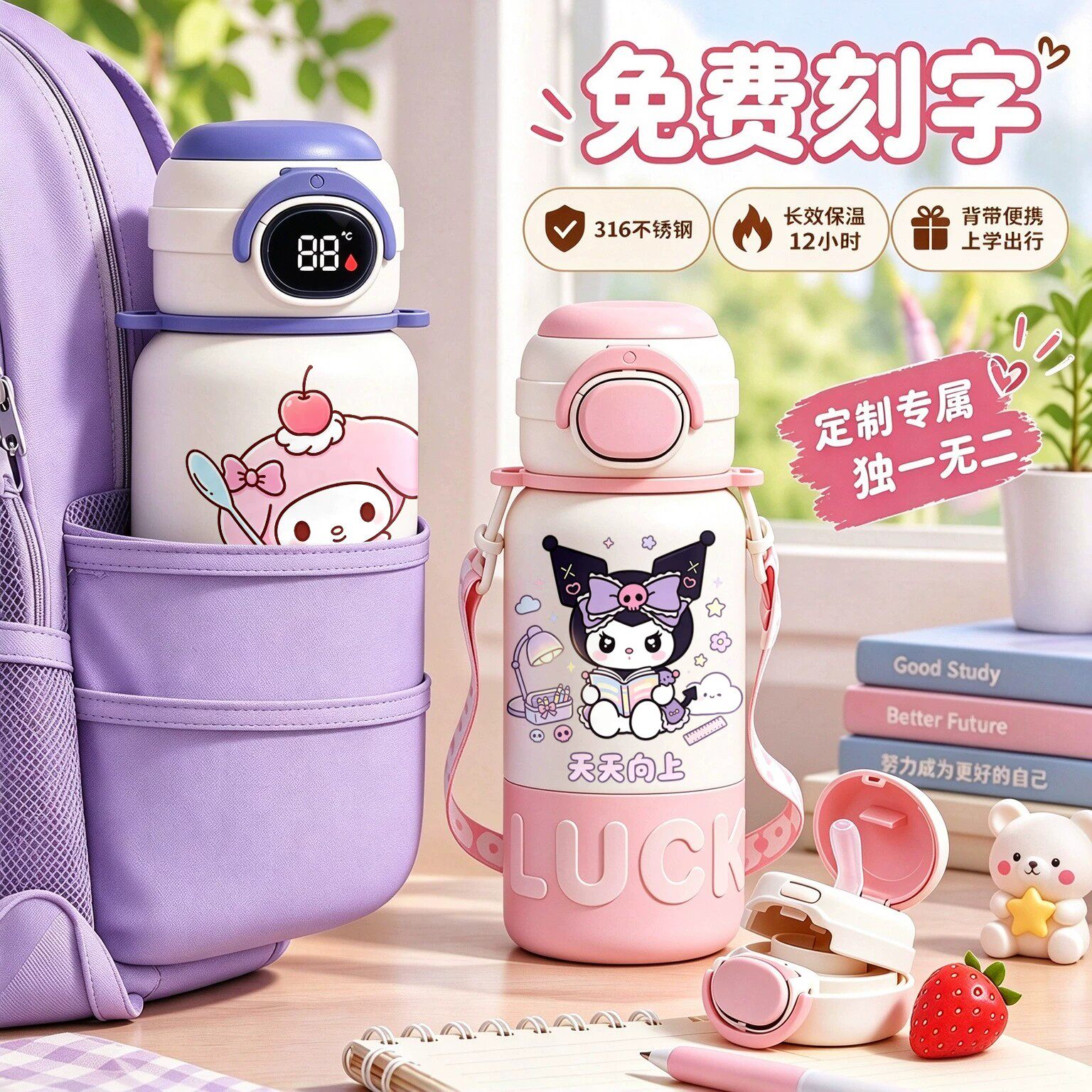 库洛米美乐蒂儿童智能316保温杯