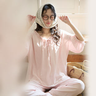 微醺小姐睡衣女套装春秋装2026年新款七分袖天竹棉双层纱家居服