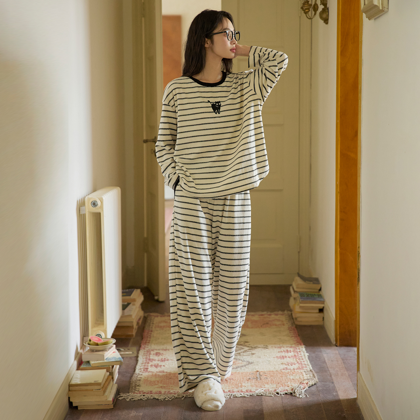 微醺小姐睡衣女条纹套装