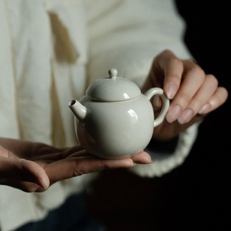 观策器隐草木灰茶壶茶杯覆古单壶家用陶瓷泡茶壶功夫茶具迷你茶壶