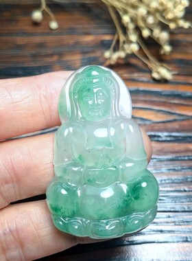 纯天然A货非洲翠观音吊坠飘花玉坠观音挂件假一赔十