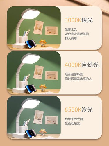 阅读台灯，学习专用插电式护眼灯，书桌，大学宿舍，儿童床头灯，