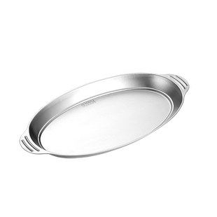 食品级304不锈钢装鱼盘双耳家用椭圆形的清蒸鱼盘子专用蒸鲈鱼碟