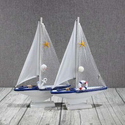 地中海风格帆船装饰摆设创意家居装饰摆件木质小帆船木船模型道具