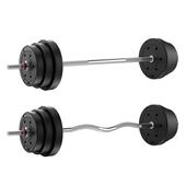 举重杠铃男士 女士深蹲直杆曲杆举重器材两用 健身家用包胶哑铃套装