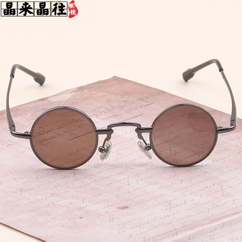 天然水晶眼镜男女茶色太子镜石头镜东海老料复古仿古小圆民国拍戏