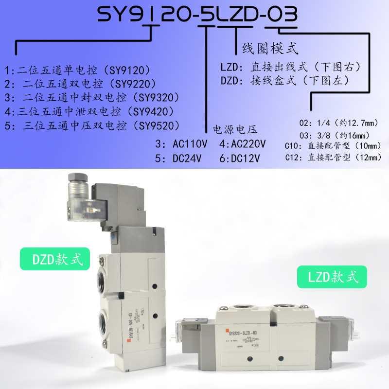 SMC型电磁阀Y9120-5LZD-03五通SY9120/9220/9320-4//56GZS/DZD-02