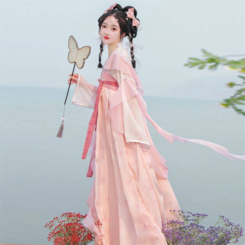 바람 얕은 봄 사쿠라 한복 여성 당나라 한 엘레메