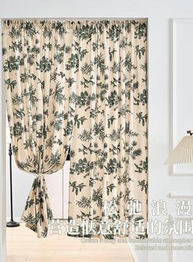 甜美纯净田园风格春天小花绿色植物气息免打孔挡帘门帘伸缩杆布帘