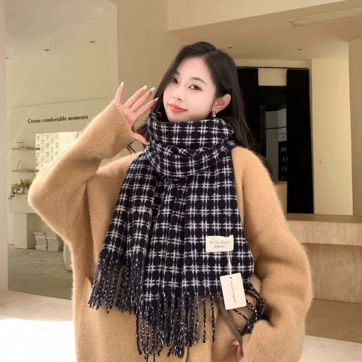 格子围巾女2025秋冬季新款韩系加厚英伦风披肩高级感氛围保暖围脖