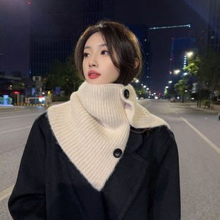 韩系高领纽扣套头围脖披肩仿羊毛2025新款冬季保暖围巾百搭配大衣