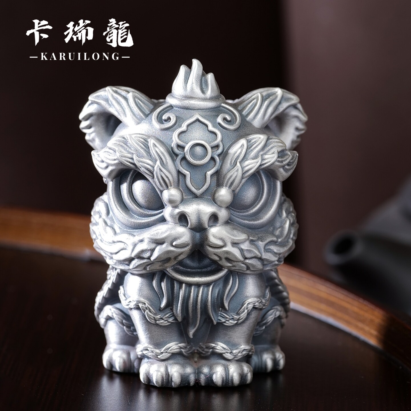 醒狮银摆件999纯银国潮茶宠手把件桌面创意镇纸立体足银摆件礼品