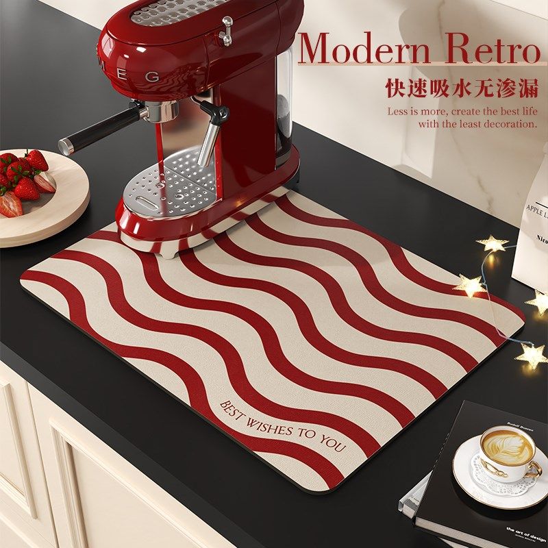 精选红色沥水垫硅藻泥吸水速干咖啡机桌垫防烫杯垫厨房餐具防滑吸