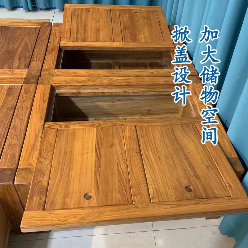 榆木床高箱储物床箱体床现代简约全实木床双人床老榆木床榻榻米床