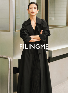 菲埃琳FILINGME 私服强推 廓形披肩式醋酸风衣黑色宽松长款外套